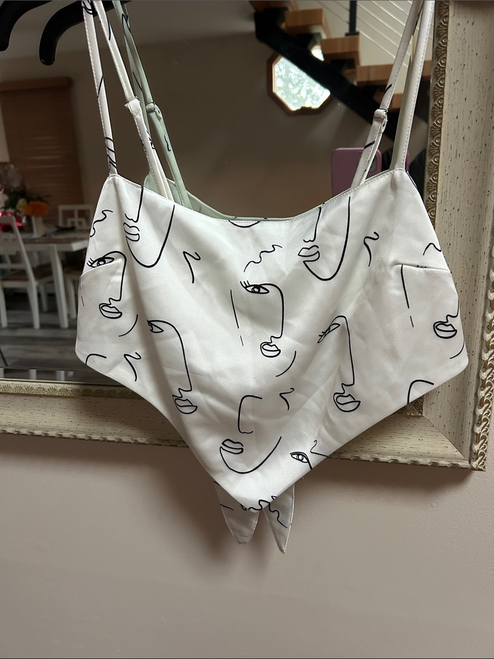 Forever 21 White Bandeau Scarf Top with Black Face-Line Print